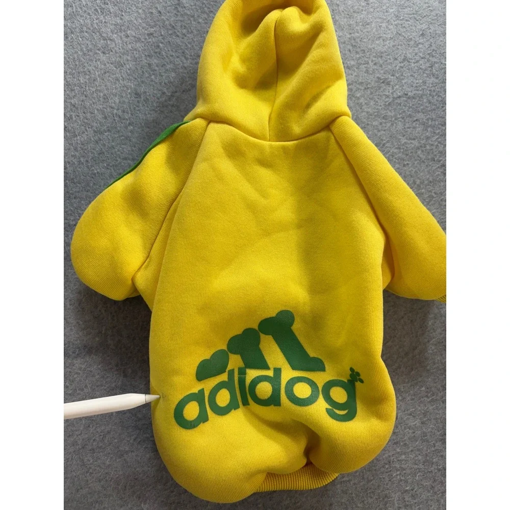 Adidog Pet Hoodie Yellow Green Stripes Graphic Dog Sweatshirt Med ** 2 Shirts **